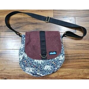 KAVU Wayfare Crossbody Bag ~ Messenger Faux Suede Geometric Maroon Bears Canvas